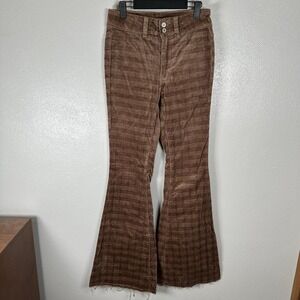 Kancan Pants Women 27 Brown High Rise Corduroy Super Flare Western Festival Boho